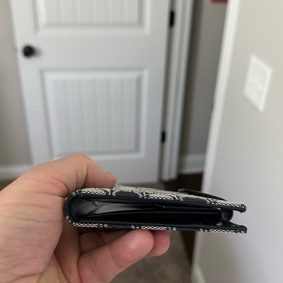 Salvatore Ferragamo Wallet Gancio Navy Gray Canvas Leather Bi-Fold Ladies - Picture 14 of 15